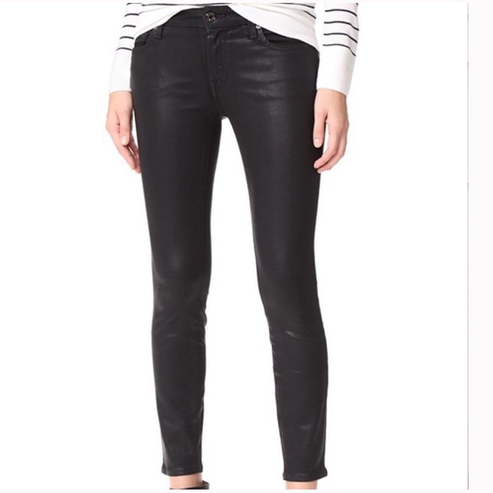 7 FOR ALL MANKIND BLACK COATED SKINNY JEANS SZ 26
